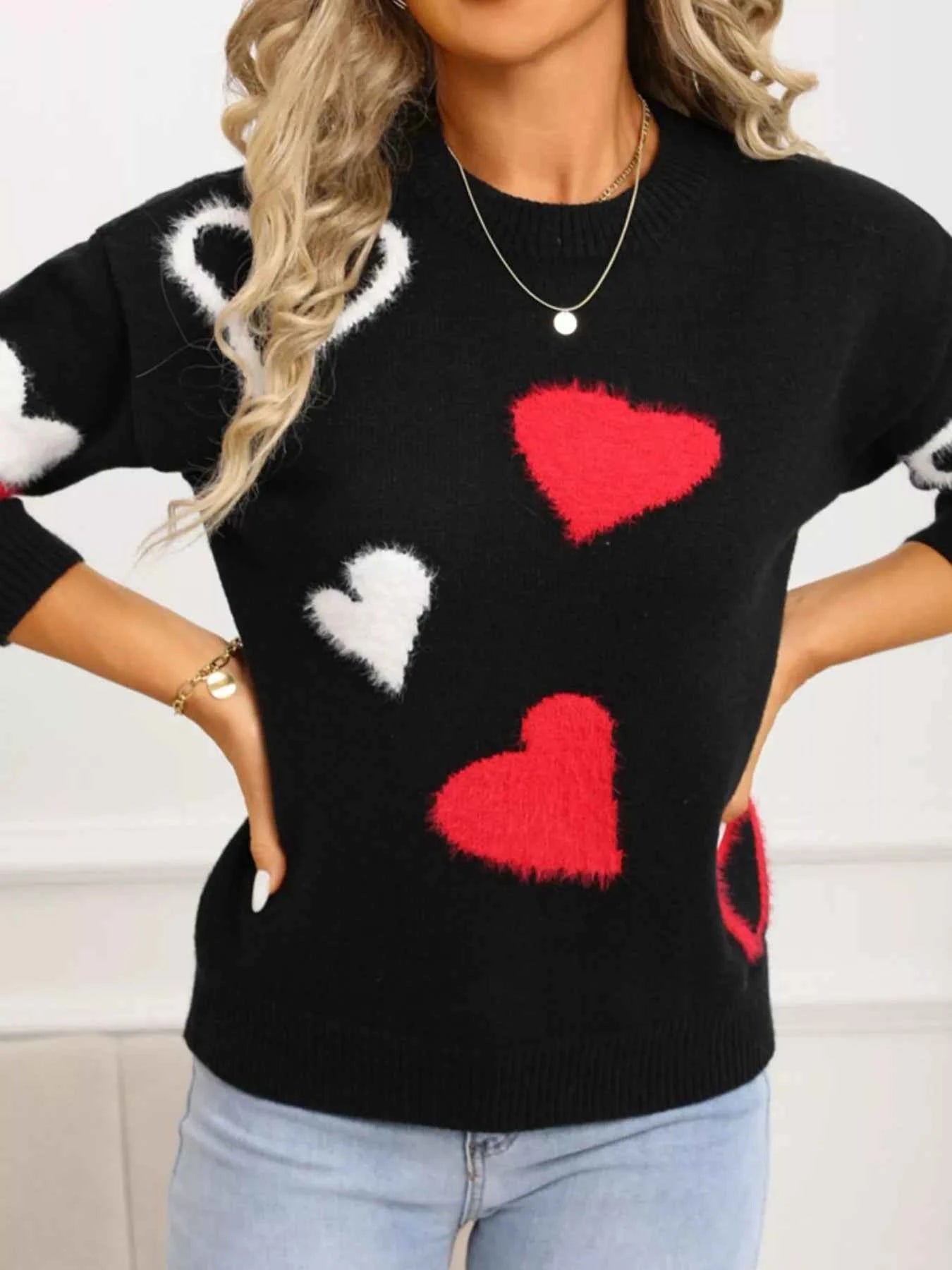 Valentine's Day Heart Pattern Knit Sweater