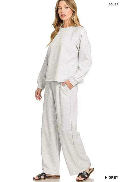 Zenana Scuba Crewneck Sweatshirt and Pants Set