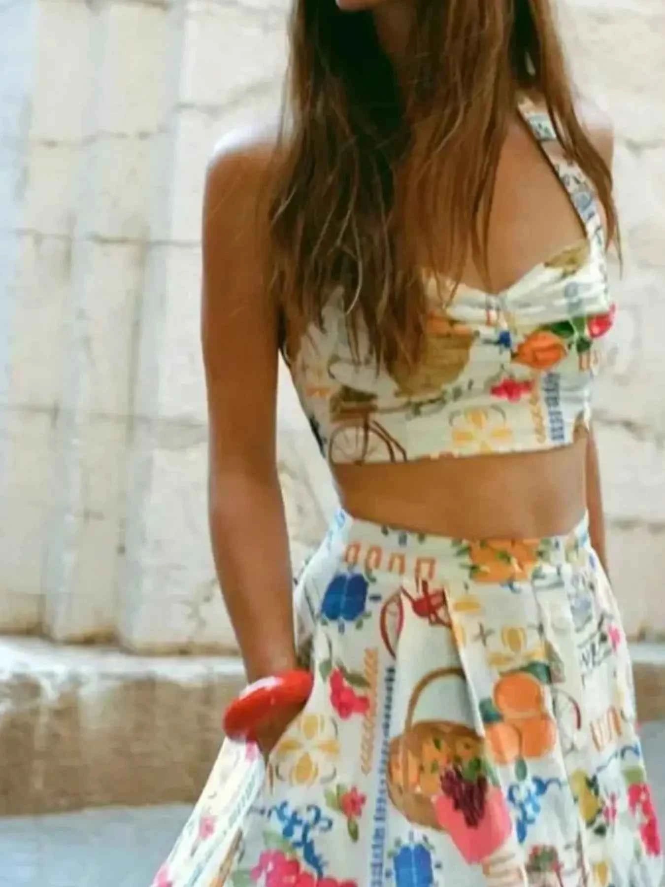 Printed Cami and Skirt Set