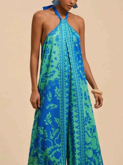 Printed Halter Wide-Leg Jumpsuit
