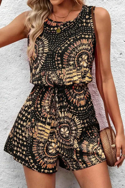 Boho Floral Print Sleeveless Summer Romper