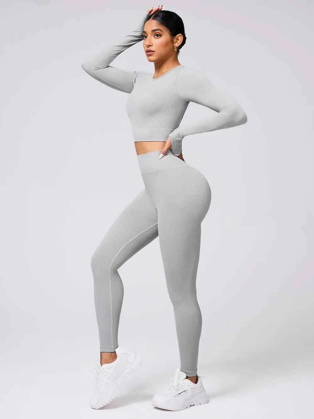 Back Crisscross Round Neck Long Sleeve Top and Leggings Active Set