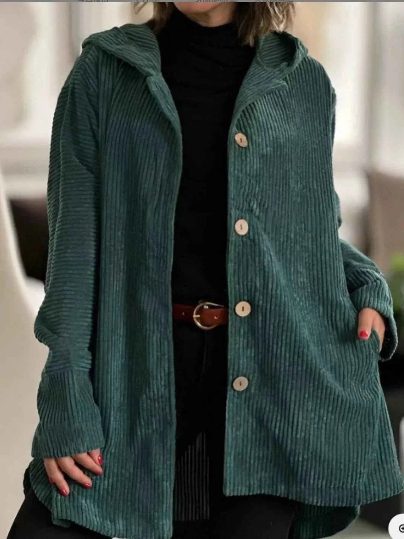 Full Size Corduroy Hooded Button-Up Jacket Plus Size