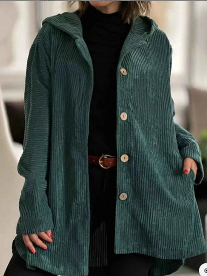 Full Size Corduroy Hooded Button-Up Jacket Plus Size