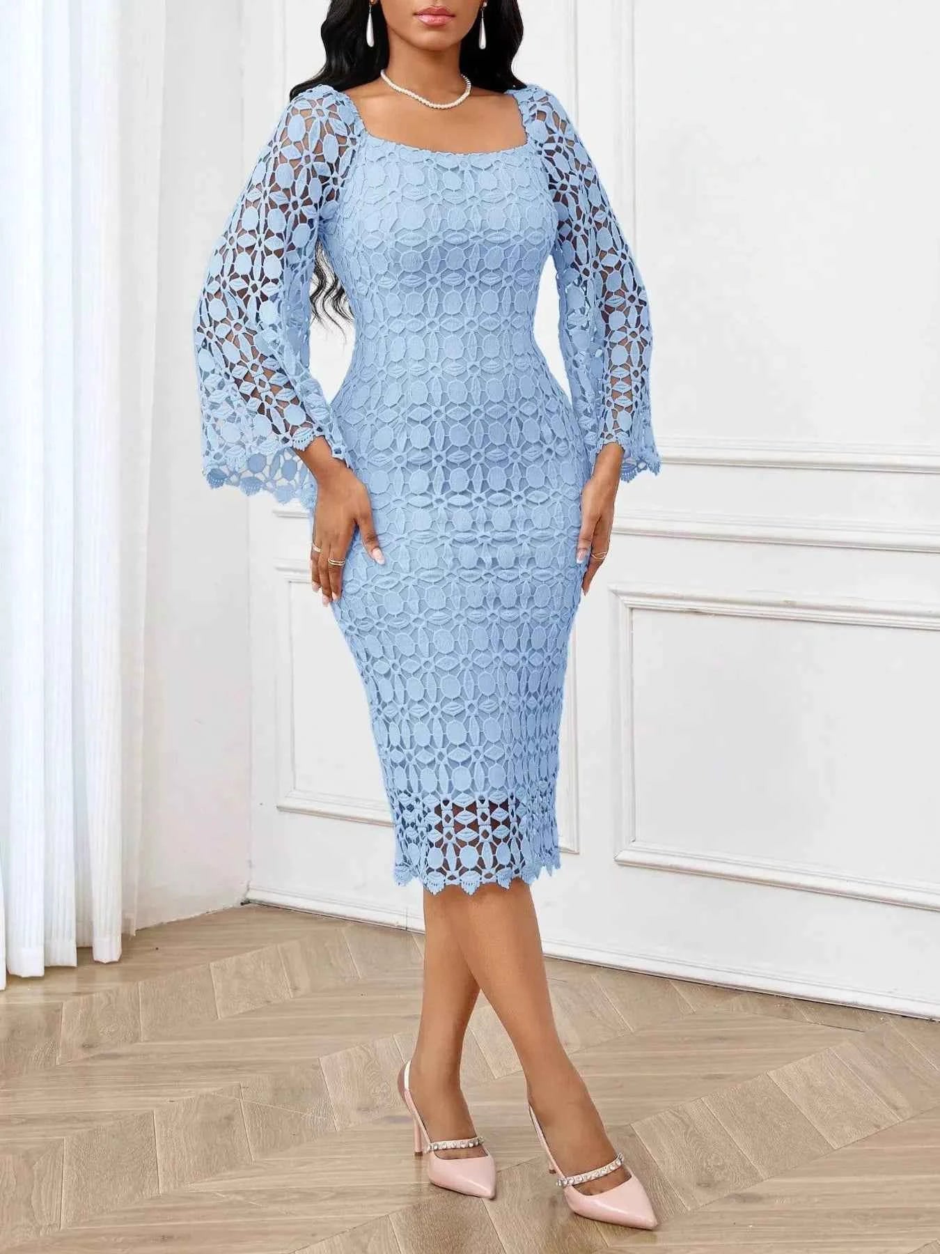 Lace Square Neck Midi Dress