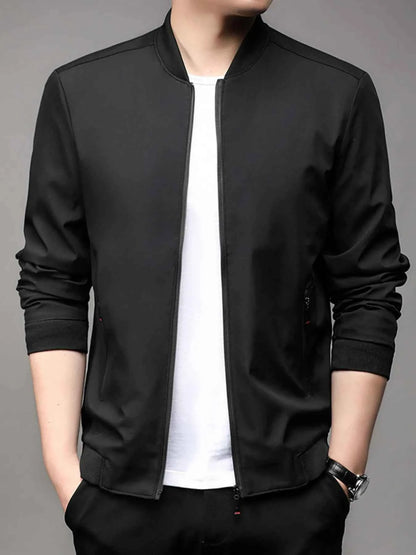 Men's Plus Size Full Zip Front Closure Bomber Jacket with Pockets