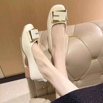 Round Toe Block Heels Slip-Ons