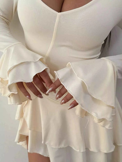 Ruffle Hem Flounce Sleeve Mini Dress