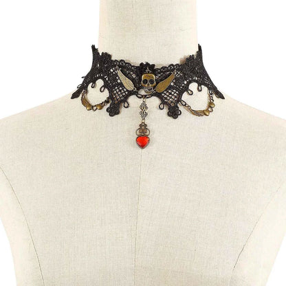 Halloween Lace Skull Necklace and Earrings Jewelry Set
