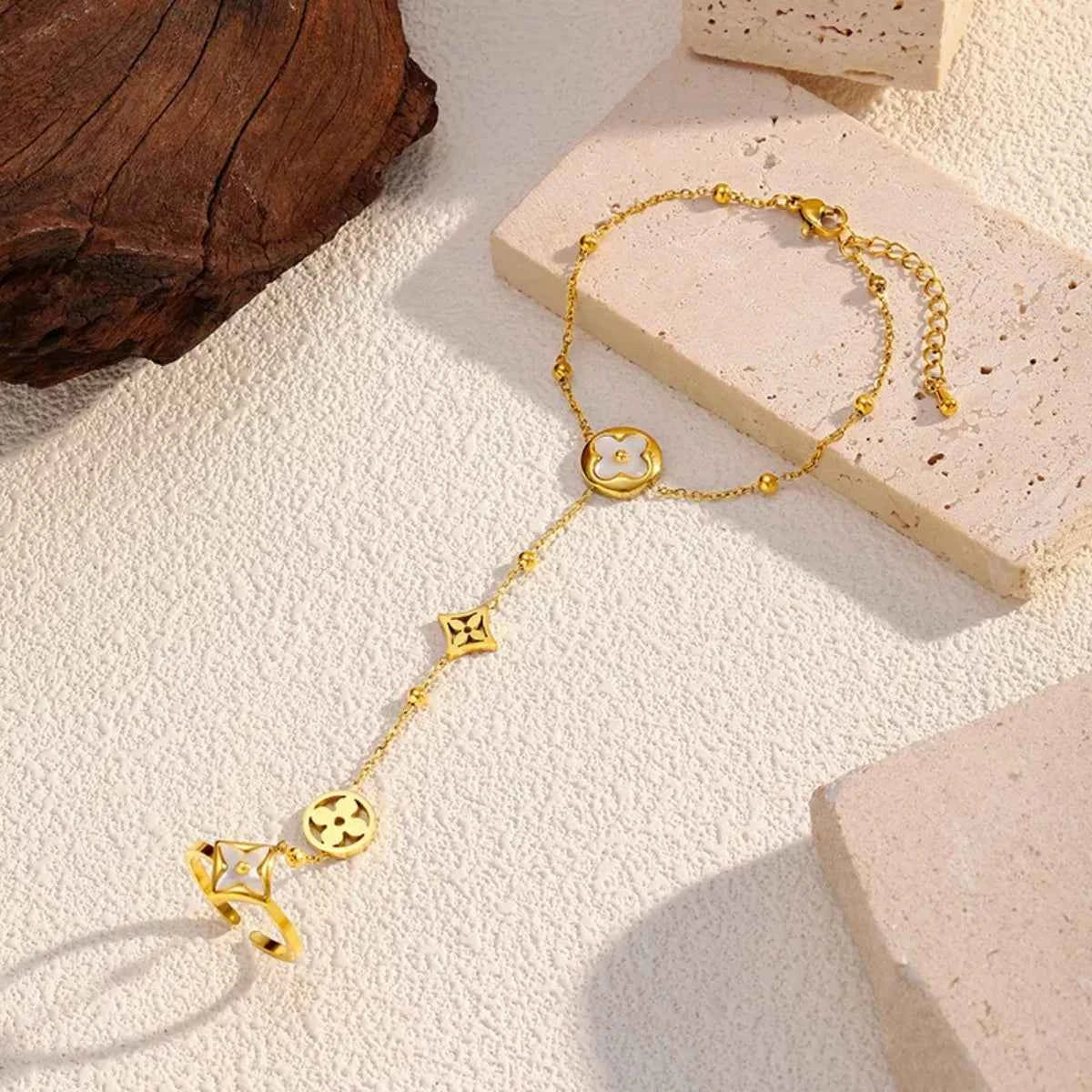 18K Gold-Plated Clover Charm Hand Chain Bracelet