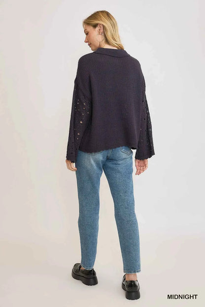 Umgee Hollow Out Button Down Cardigan