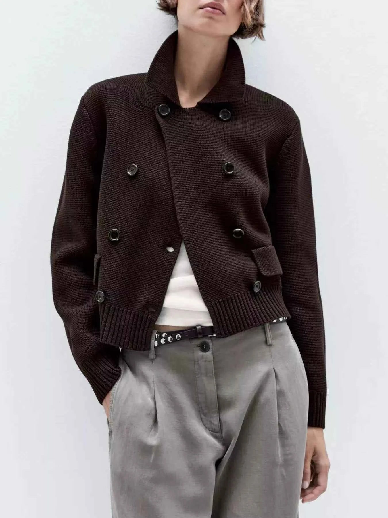 Double-Breasted Knit Cardigan