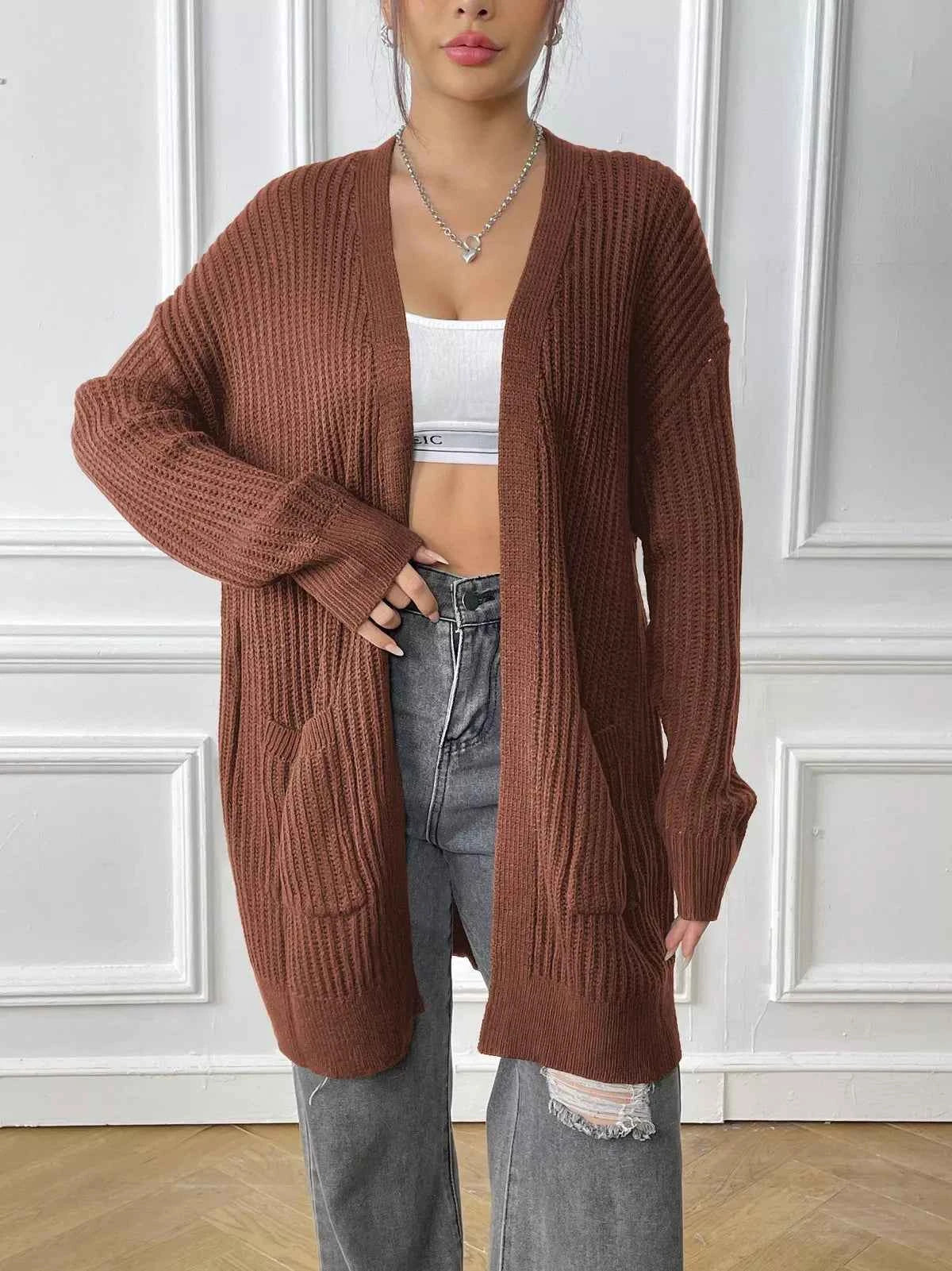 Open Front Drop Shoulder Cardigan