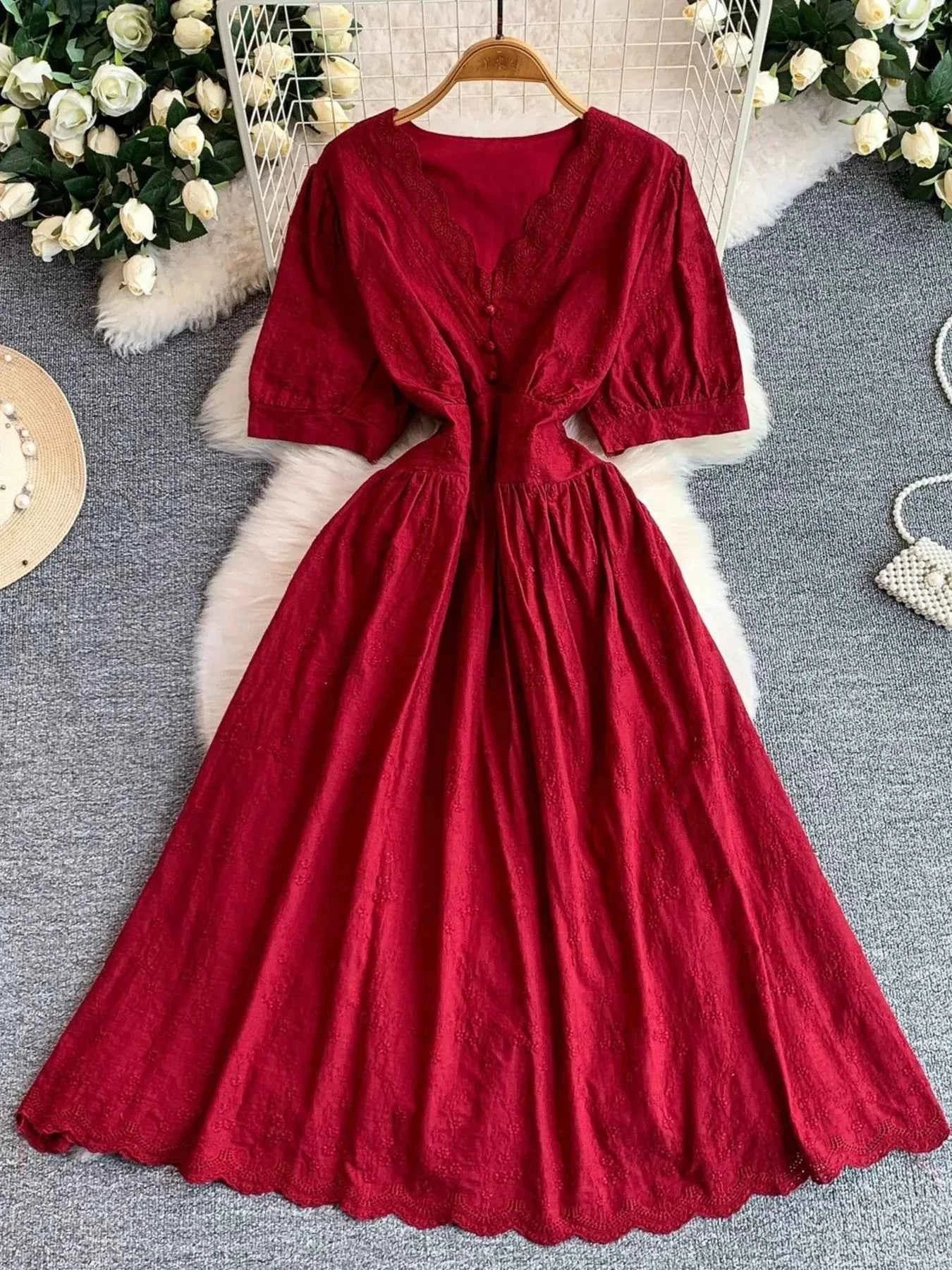 Lace Detail A-Line Midi Dress