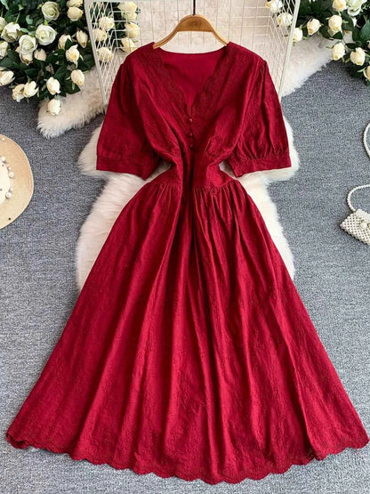 Lace Detail A-Line Midi Dress