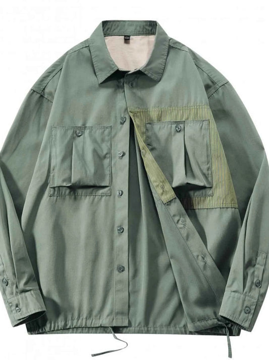 Men's Plus Size Button Up Long Sleeve Shacket