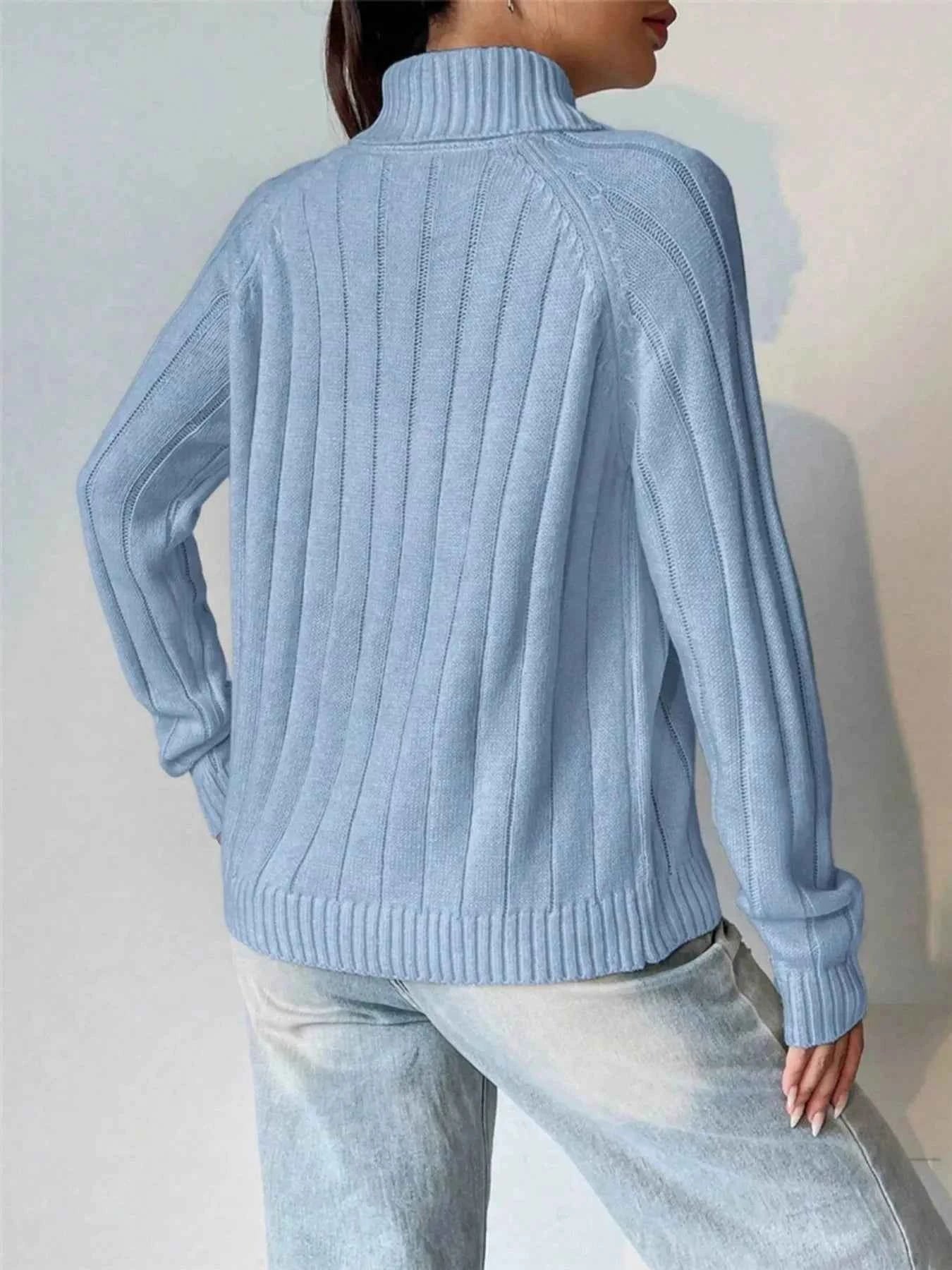 Ribbed Turtleneck Long Sleeve Sweater