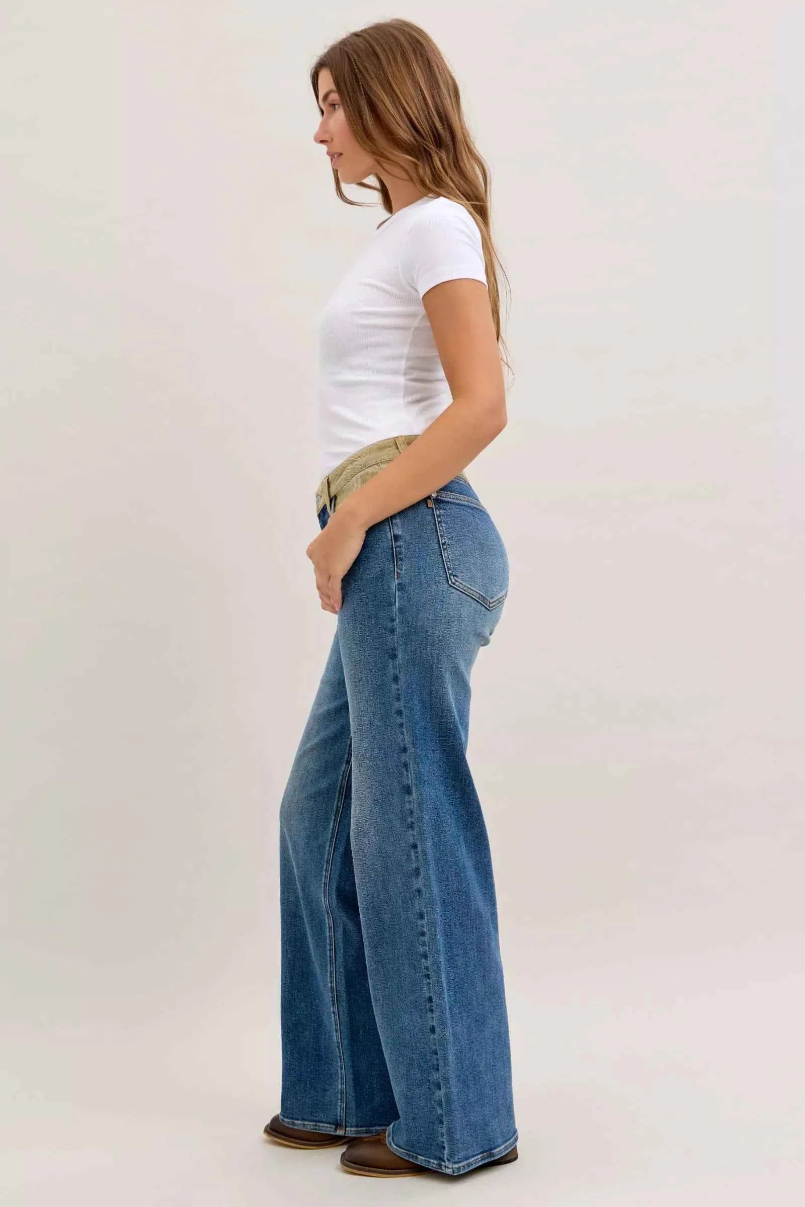Judy Blue MR Column Straight Jeans with Corduroy Waist