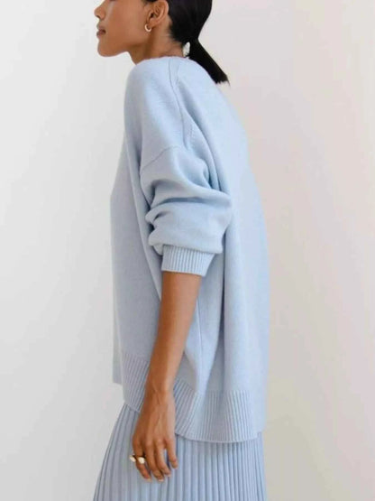 Ribbed Hem Round Neck Sweater