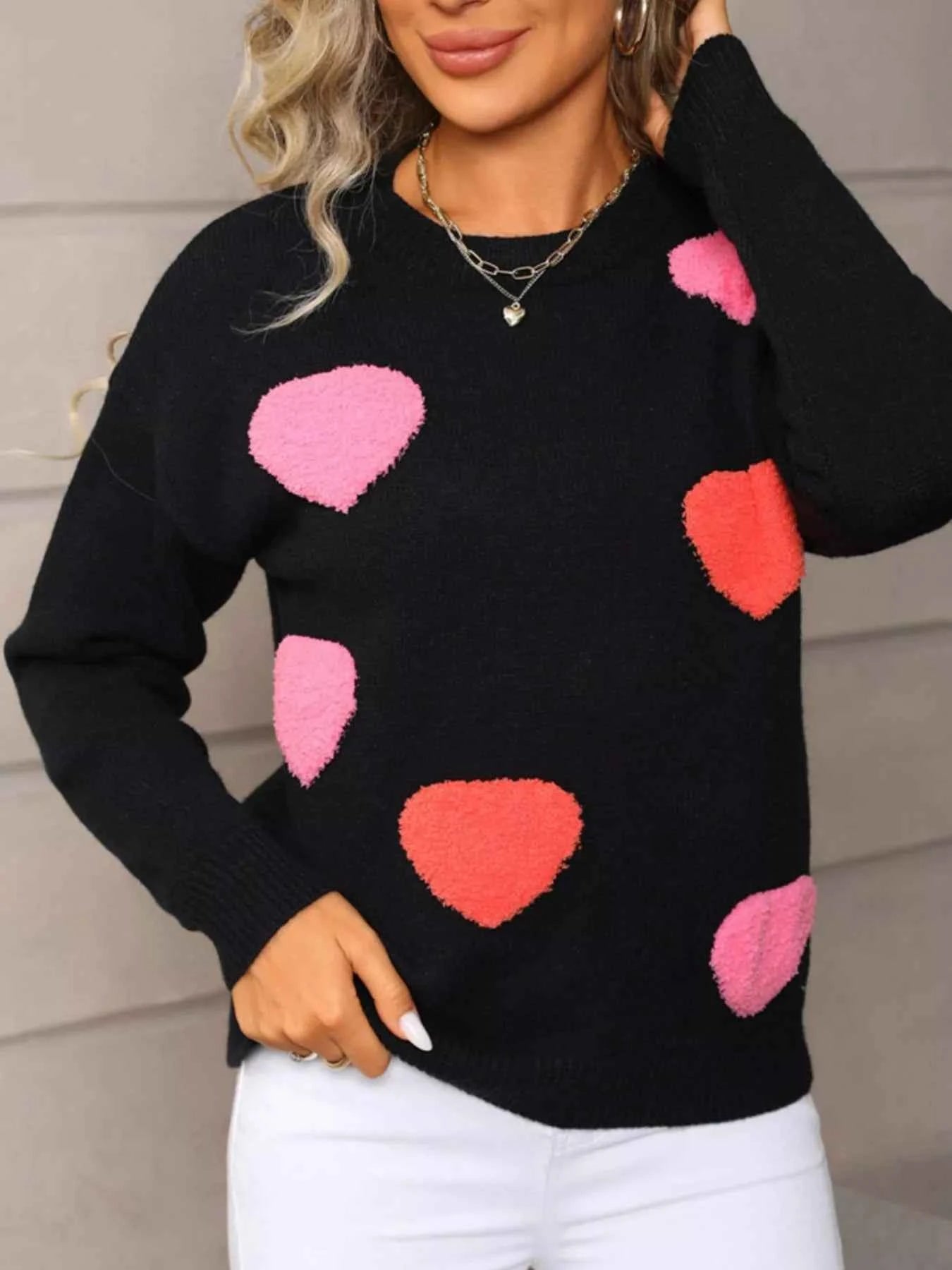 Valentine's Day Heart Pattern Long Sleeve Sweater