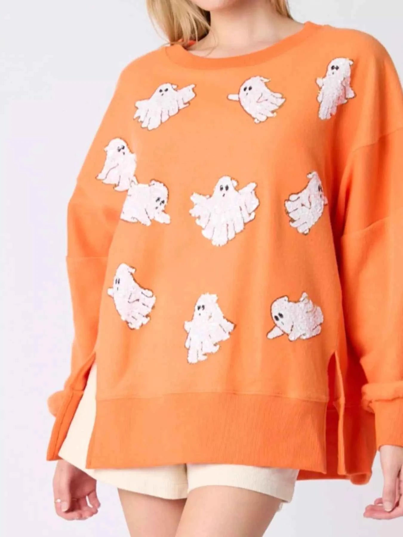 Halloween Sequin Ghost Oversized Sweatshirt