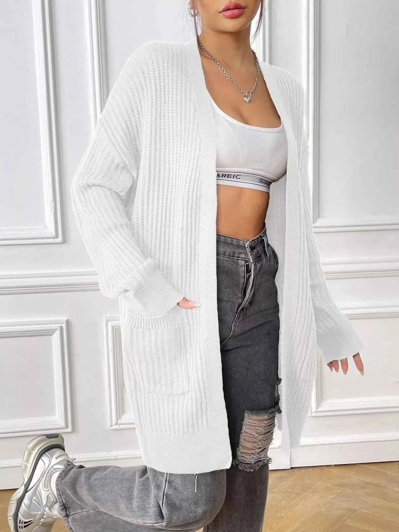 Open Front Drop Shoulder Cardigan