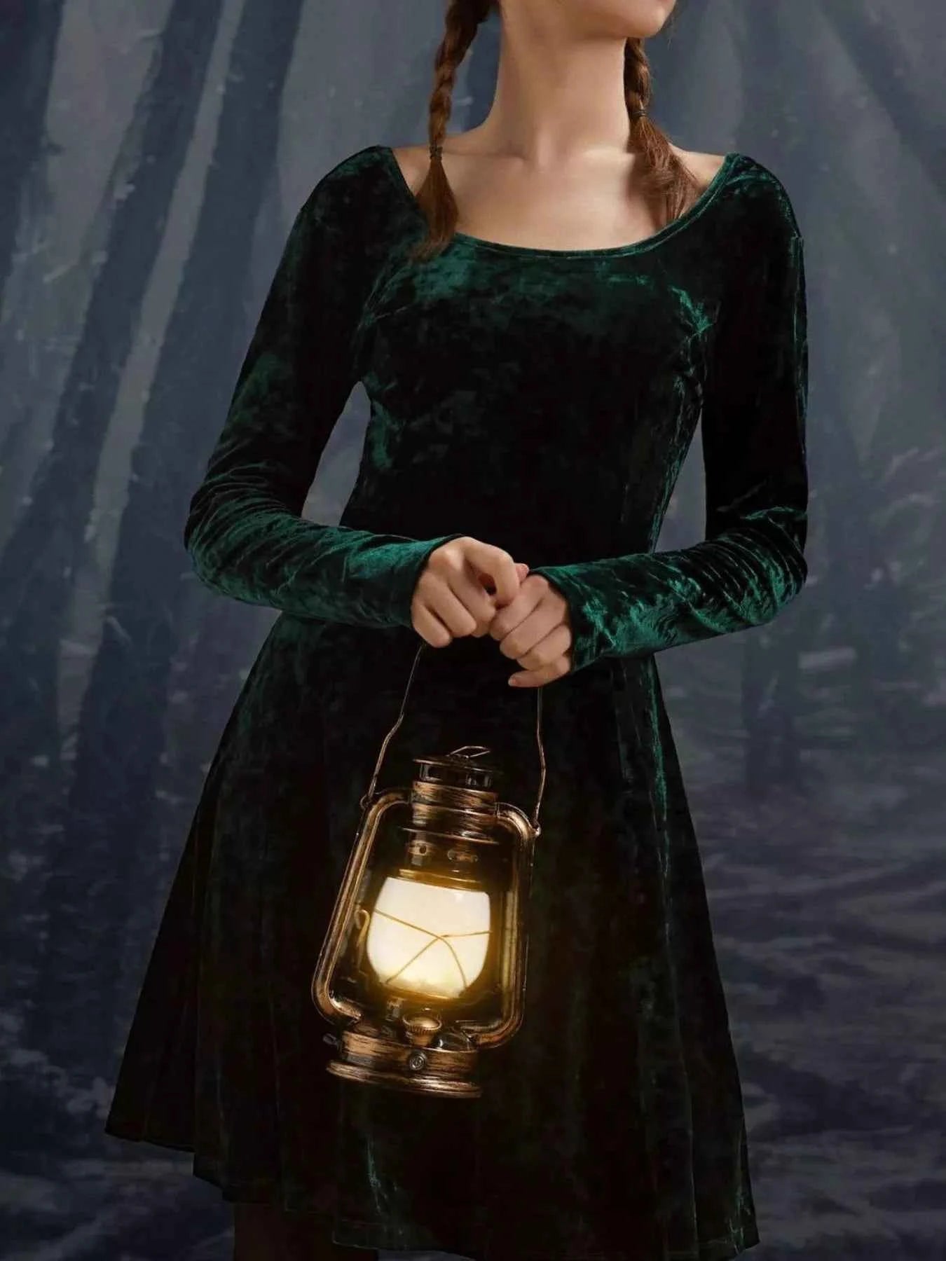 Velvet Round Neck Long Sleeve Dress