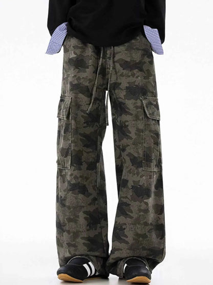 Men's Plus Size Drawstring Camouflage Wide Leg Pants