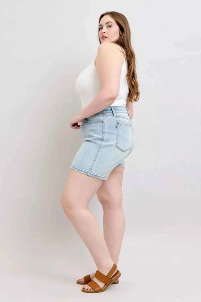 Judy Blue Full Size 2 Button Denim Shorts with Pockets Plus Size