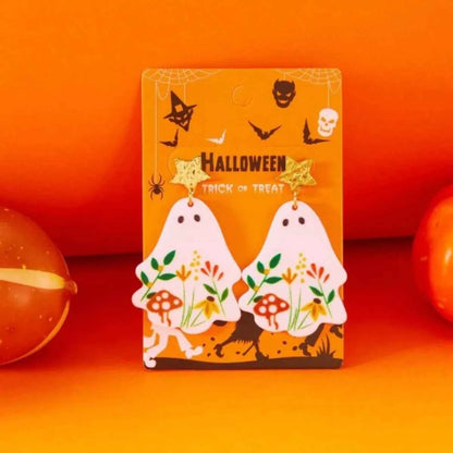 Whimsical Ghost Earrings with Floral Design