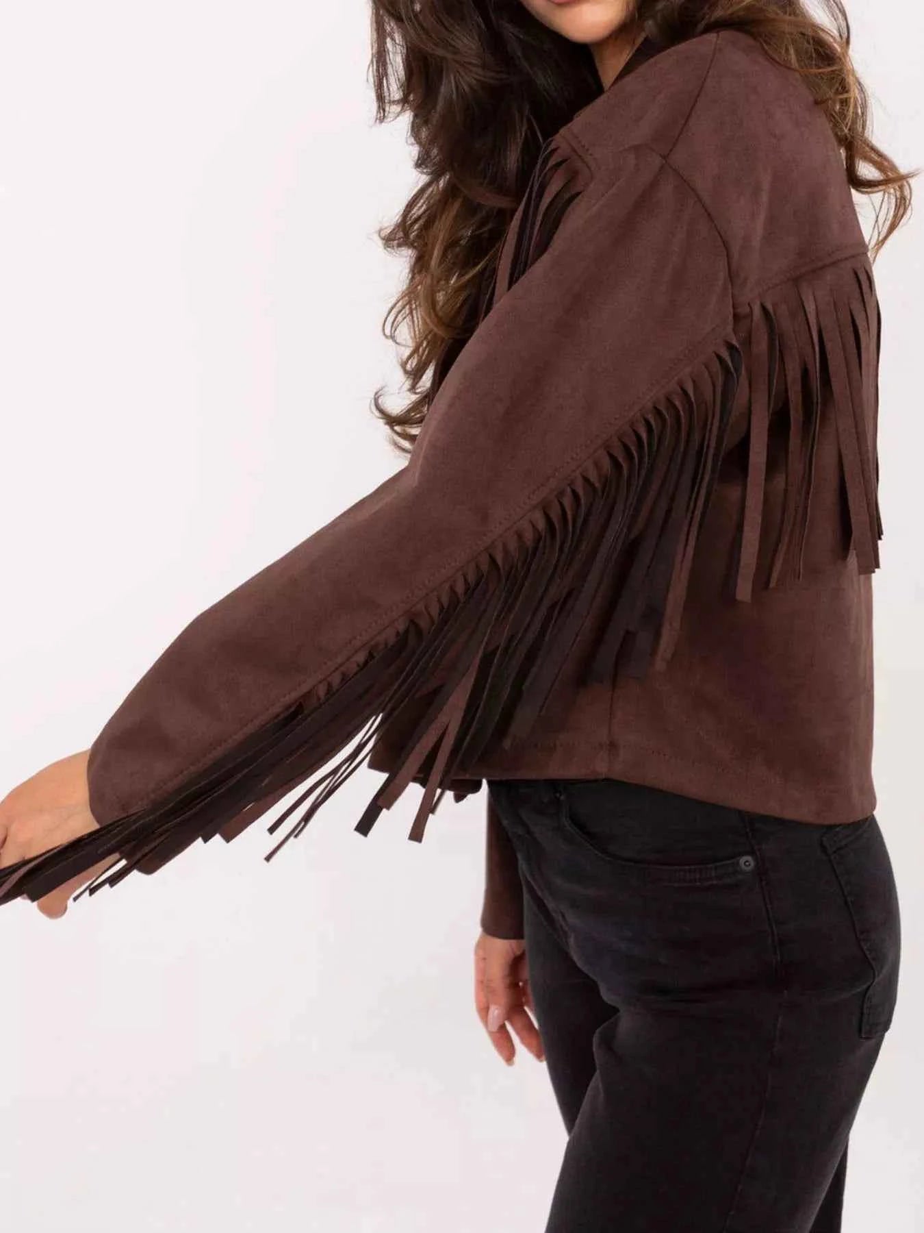 Fringe Button Up Suede Jacket