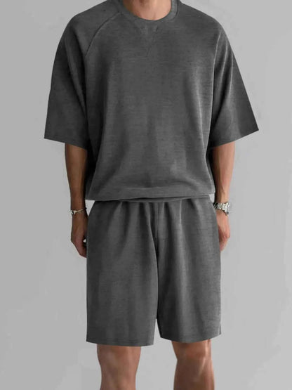 Men's Full Size Round Neck Top and Shorts Set Plus Size