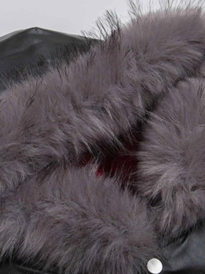 Men's Leather Bomber Jacket with Faux Fur Hood