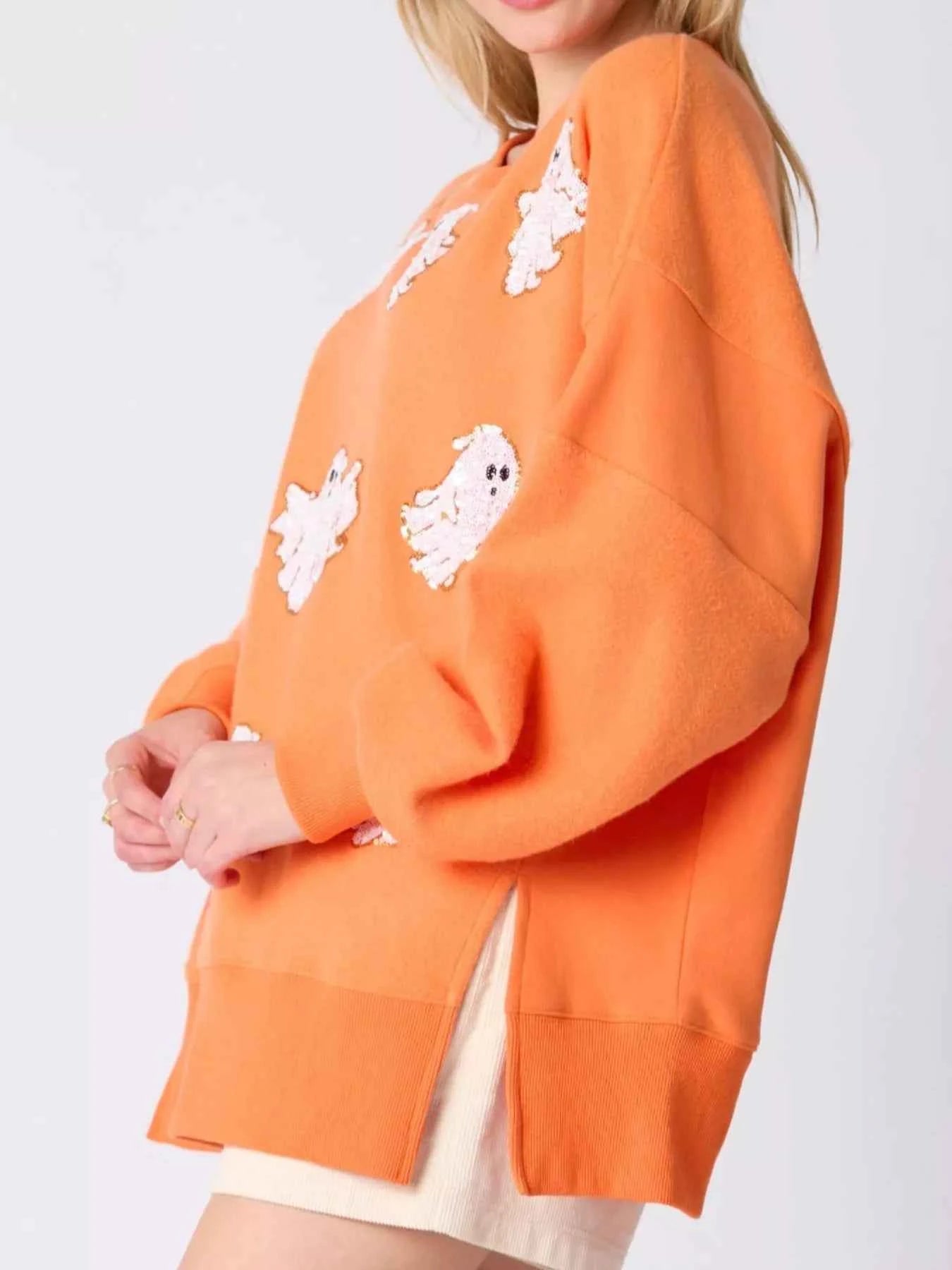 Halloween Sequin Ghost Oversized Sweatshirt