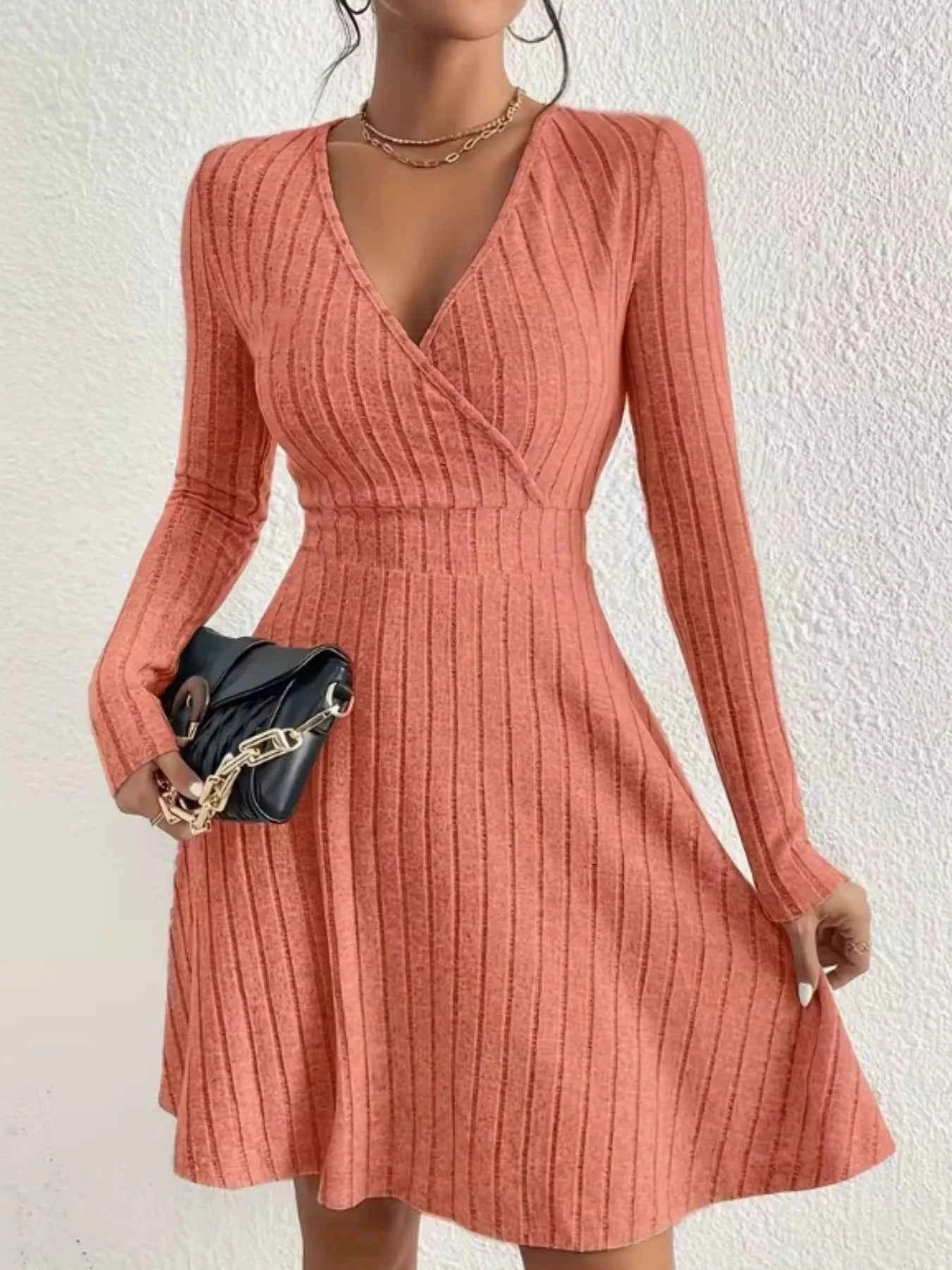 Ribbed Knit Wrap Mini Dress