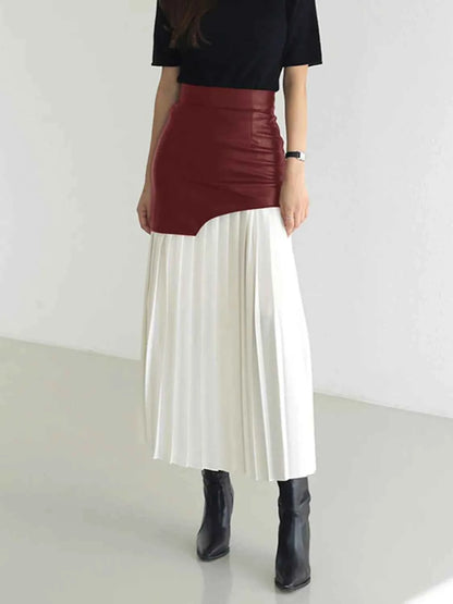 Patchwork Contrast Pleated Skirt