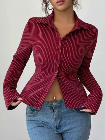 Striped Button-Up Fitted Shirt