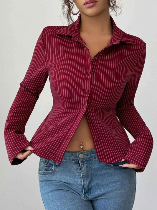 Striped Button-Up Fitted Shirt