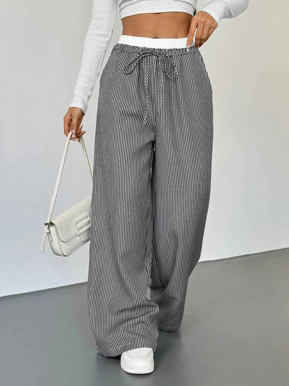 Striped Wide Leg Drawstring Pants