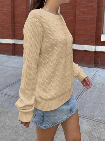 Cable-Knit Round Neck Pullover Sweater