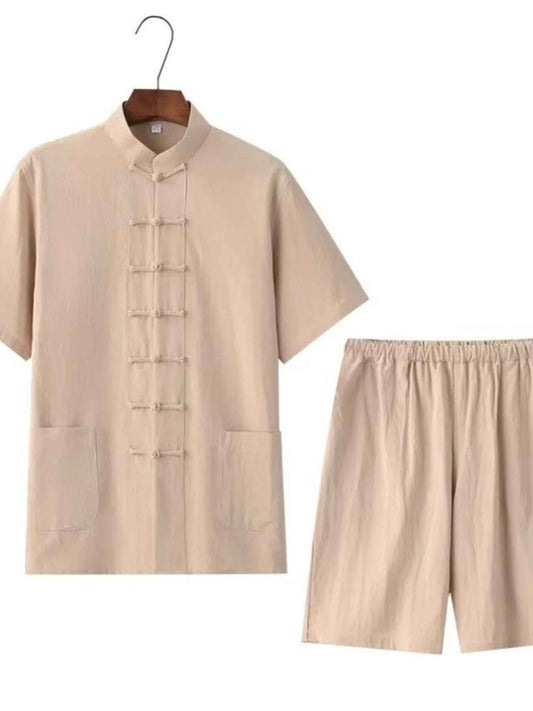 Men's Plus Size Chinese Style Top and Shorts Set