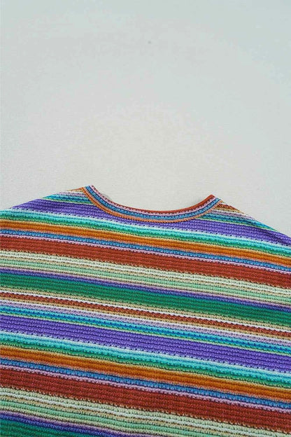 Multicolour Striped Twist Hem Cap Sleeve Top