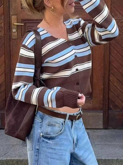 Striped Knit Cropped Cardigan