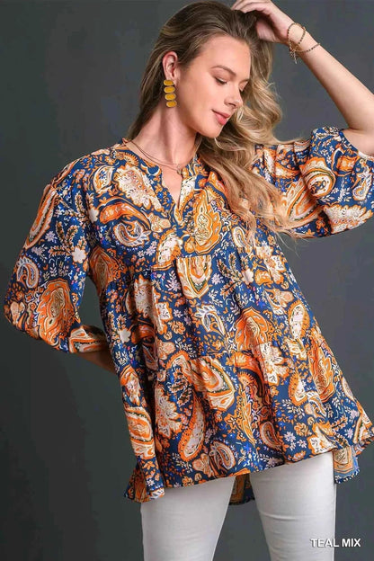Umgee Mix Paisley Boho Tunic Blouse