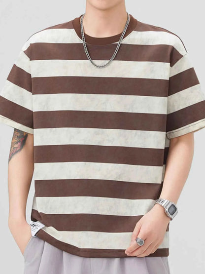 Men's Plus Size Striped Round Neck Short Sleeve T-Shirt