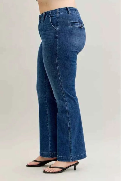Judy Blue Full Size Mid Rise Bootcut Jeans with Welt Pockets Plus Size