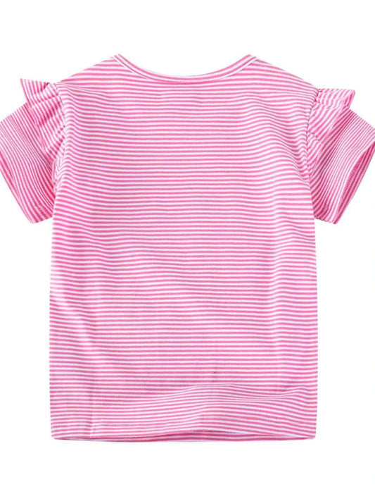 C=Children's Unicorn Ruffle Sleeve Striped T-Shirt