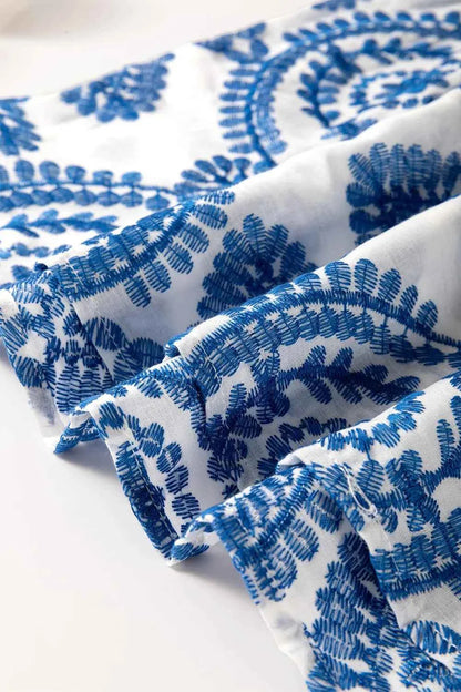 Boho Print Ruffled Cap Sleeve Crew Neck Blouse