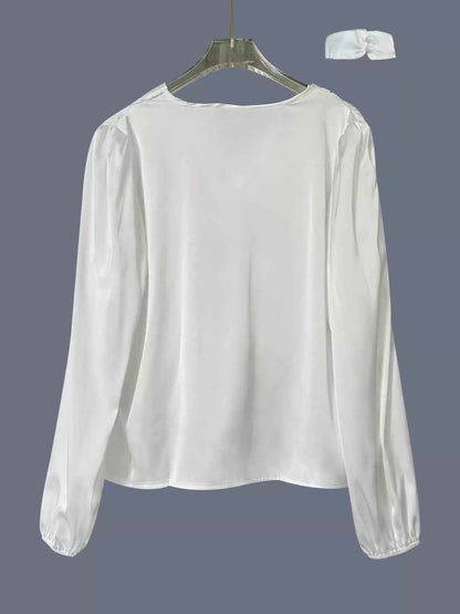 V-Neck Ruched Long Sleeve Blouse