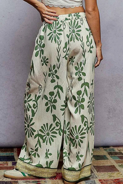 POL Floral Printed Woven Wide Leg Drawstring Pants